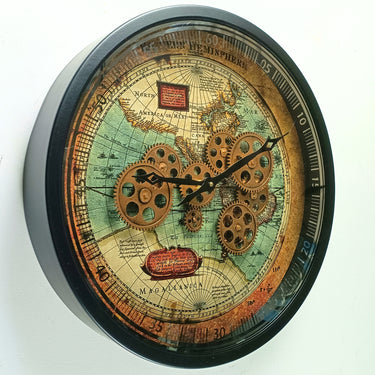 PORTUGAL LINE WALL CLOCK ROUND 18 INCH "COIMBRA" BLACK-ANTIQUE