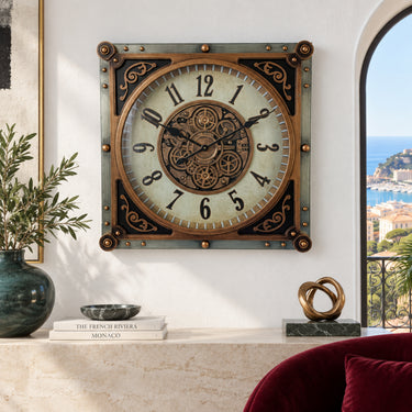 MONACO LINE WALL CLOCK SQUARE 32 INCH "MONTE CARLO" BRASS-IRON