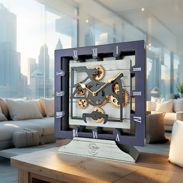 CANADA LINE DESK CLOCK SQUARE (HYBRID WALL) 10 INCH WHITE FARMHOUSE