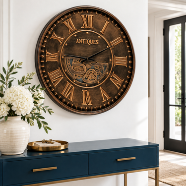 LUXEMBOURG LINE WALL CLOCK ROUND 40 INCH "KNEIFF" DARK-BROWN