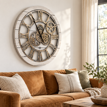 HORLOGE MURALE AVEC VRAIS ENGRENAGES MOBILES 24 POUCES BLANC FERME
