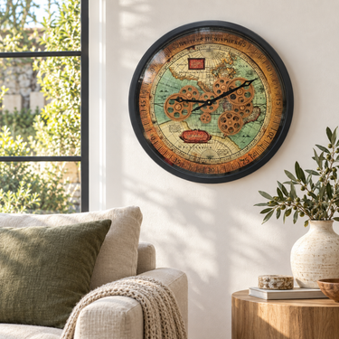 PORTUGAL LINE WALL CLOCK ROUND 18 INCH "COIMBRA" BLACK-ANTIQUE