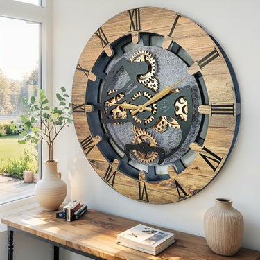 CANADA LINE WALL CLOCK ROUND 24 INCH WOOD & STONE