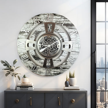 ENGLAND LINE WALL CLOCK ROUND 36 INCH GREY & WHITE