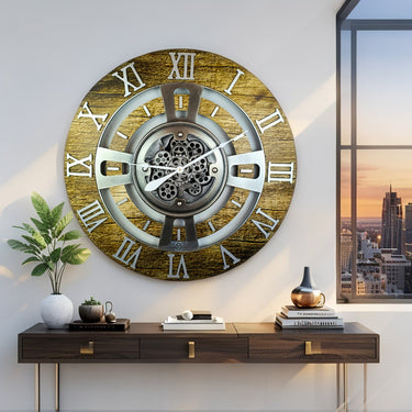 ENGLAND LINE WALL CLOCK ROUND 24 INCH GOLD ANTIQUE