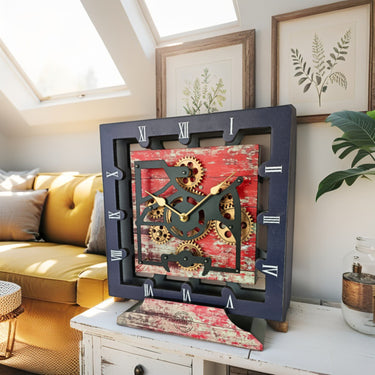 CANADA LINE DESK CLOCK SQUARE (HYBRID WALL) 10 INCH RED LAVA