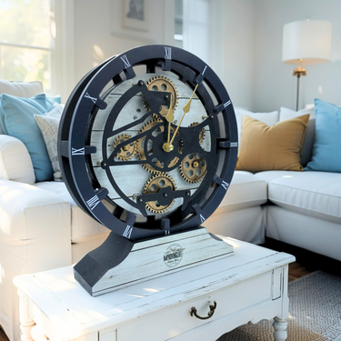 HORLOGE DE BUREAU/MURALE CONVERTIBLE AVEC VRAIS ENGRENAGES MOBILES 10 POUCES MARRON VINTAGE