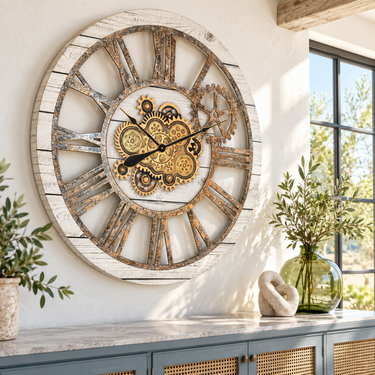 AMERICA LINE WALL CLOCK ROUND 36 INCH WHITE FARMHOUSE