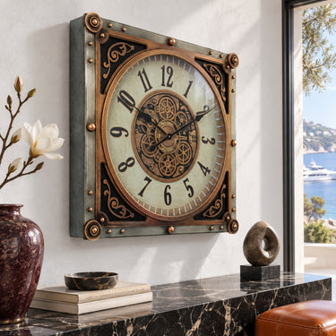 MONACO LINE WALL CLOCK SQUARE 32 INCH "MONTE CARLO" BRASS-IRON