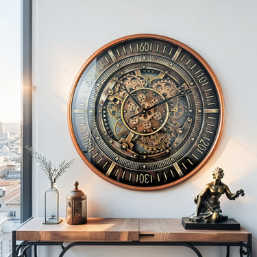 FINLAND LINE WALL CLOCK ROUND 24 INCH "VANTAA" BRONZE-STEEL