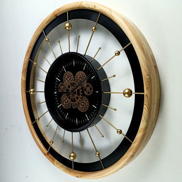 SPAIN LINE WALL CLOCK ROUND 32 INCH "BARCELONA" BLACK AND WOOD
