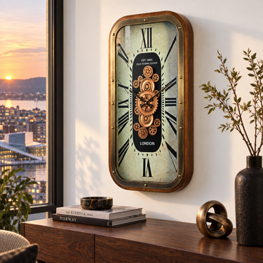 NORWAY LINE WALL CLOCK RECTANGULAR 36 X 20 INCH "OSLO" SILVER-WHITE
