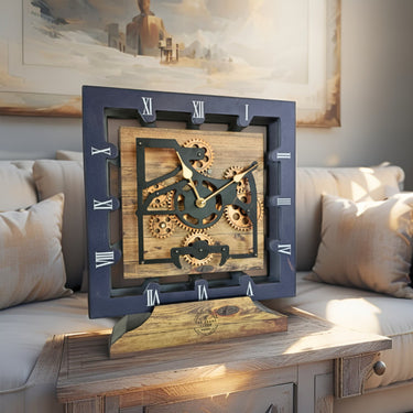 CANADA LINE DESK CLOCK SQUARE (HYBRID WALL) 10 INCH VINTAGE BROWN