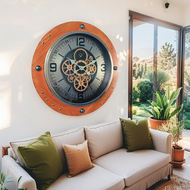 AUSTRIA LINE WALL CLOCK ROUND 26 INCH "VIENNA" BROWN-SILVER