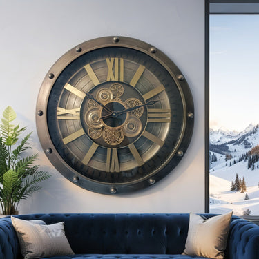 GERMANY LINE WALL CLOCK ROUND 26 INCH "BERLIN" GREY-COPPER"