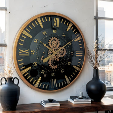 FINLAND LINE WALL CLOCK ROUND 32 INCH "TAMPERE" BROWN-BLACK