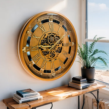 BELGIUM LINE WALL CLOCK ROUND 26 INCH WALNUT