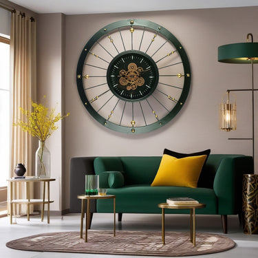 SPAIN LINE WALL CLOCK ROUND 36 INCH "MALAGA" BLACK AND GOLD