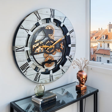 CANADA LINE WALL CLOCK ROUND 24 INCH WHITE FARMHOUSE