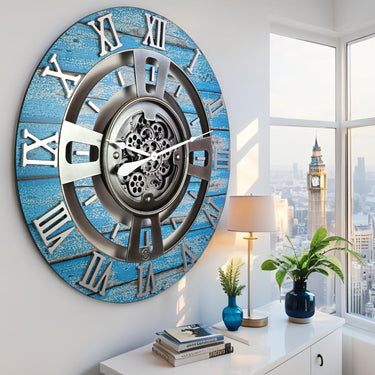 ENGLAND LINE WALL CLOCK ROUND 36 INCH OCEAN BLUE
