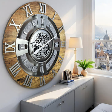 ENGLAND LINE WALL CLOCK ROUND 36 INCH WOOD & STONE