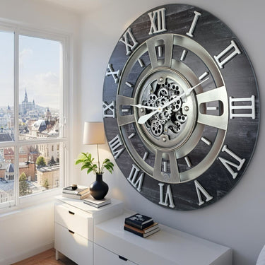 ENGLAND LINE WALL CLOCK ROUND 36 INCH VINTAGE BLACK