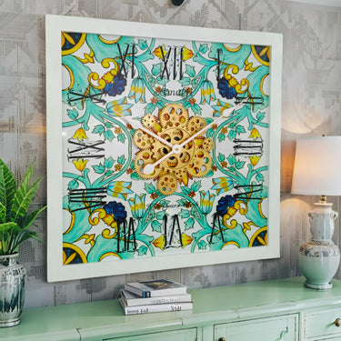 HORLOGE DE BUREAU/MURALE CONVERTIBLE AVEC VRAIS ENGRENAGES MOBILES 10 POUCES VERT AQUA