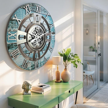 ENGLAND LINE WALL CLOCK ROUND 24 INCH AQUA GREEN