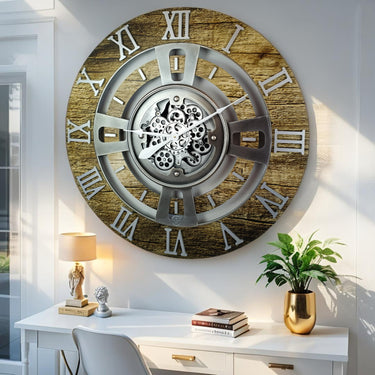 ENGLAND LINE WALL CLOCK ROUND 24 INCH GOLD ANTIQUE