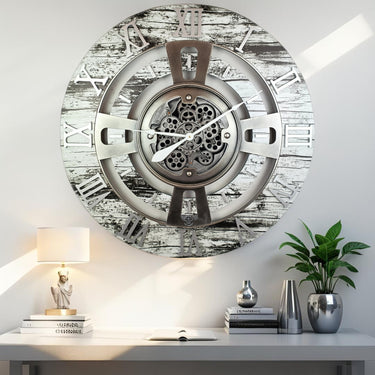 ENGLAND LINE WALL CLOCK ROUND 24 INCH GREY & WHITE