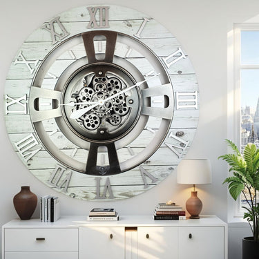 ENGLAND LINE WALL CLOCK ROUND 36 INCH WHITE FARMHOUSE