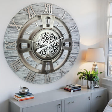 ENGLAND LINE WALL CLOCK ROUND 36 INCH SILVER GREY