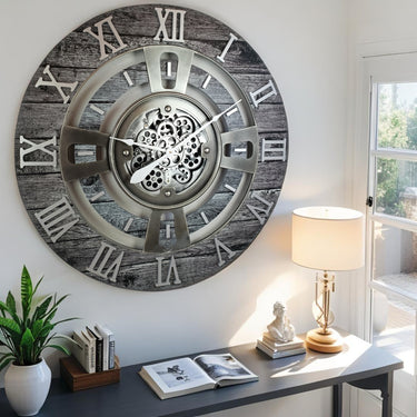 ENGLAND LINE WALL CLOCK ROUND 24 INCH CARBON GREY