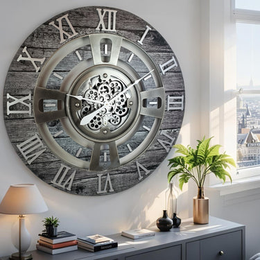 ENGLAND LINE WALL CLOCK ROUND 36 INCH CARBON GREY