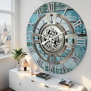 ENGLAND LINE WALL CLOCK ROUND 36 INCH AQUA GREEN