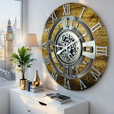 ENGLAND LINE WALL CLOCK ROUND 36 INCH GOLD ANTIQUE
