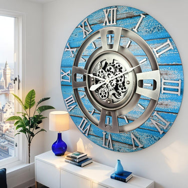 ENGLAND LINE WALL CLOCK ROUND 36 INCH OCEAN BLUE