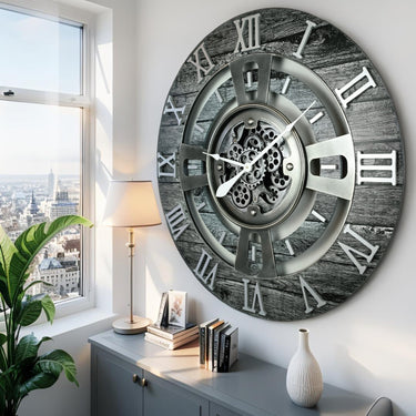 ENGLAND LINE WALL CLOCK ROUND 36 INCH CARBON GREY