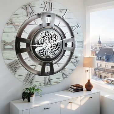 ENGLAND LINE WALL CLOCK ROUND 36 INCH WHITE FARMHOUSE