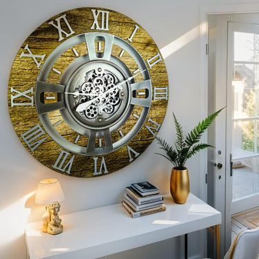 ENGLAND LINE WALL CLOCK ROUND 24 INCH GOLD ANTIQUE