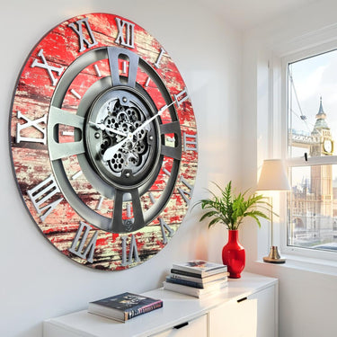 ENGLAND LINE WALL CLOCK ROUND 36 INCH RED LAVA