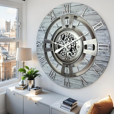 ENGLAND LINE WALL CLOCK ROUND 36 INCH SILVER GREY
