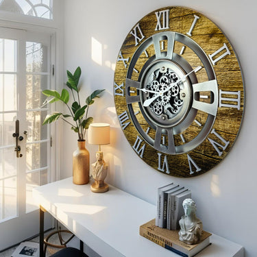 ENGLAND LINE WALL CLOCK ROUND 24 INCH GOLD ANTIQUE