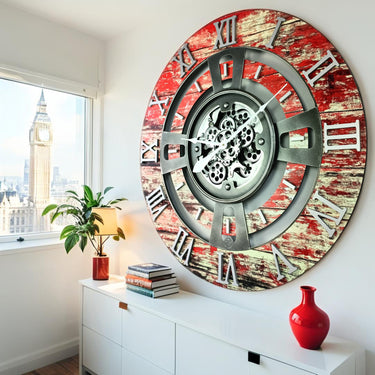 ENGLAND LINE WALL CLOCK ROUND 36 INCH RED LAVA