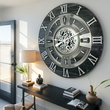 ENGLAND LINE WALL CLOCK ROUND 24 INCH VINTAGE BLACK