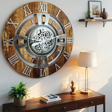 ENGLAND LINE WALL CLOCK ROUND 24 INCH VINTAGE BROWN