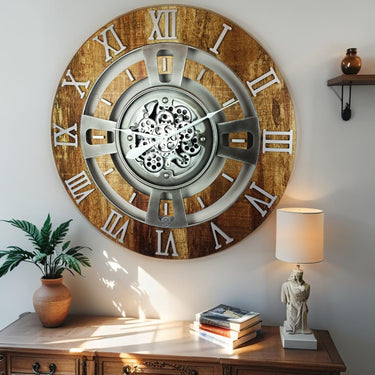 ENGLAND LINE WALL CLOCK ROUND 24 INCH VINTAGE BROWN