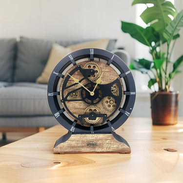 CANADA LINE DESK CLOCK ROUND (HYBRID WALL) 10 INCH VINTAGE BROWN