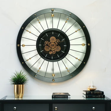 SPAIN LINE WALL CLOCK ROUND 36 INCH "MALAGA" BLACK AND GOLD