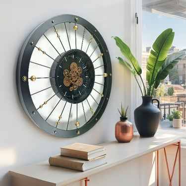 SPAIN LINE WALL CLOCK ROUND 36 INCH "MALAGA" BLACK AND GOLD